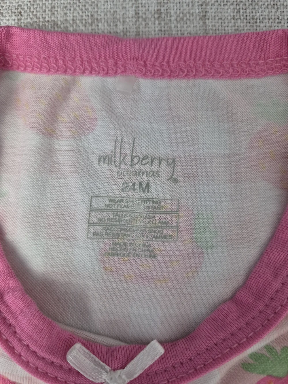Bamboo Milkberry Toddler Girls Strawberry Gingham Plaid Pajama Set Size 24M Pink